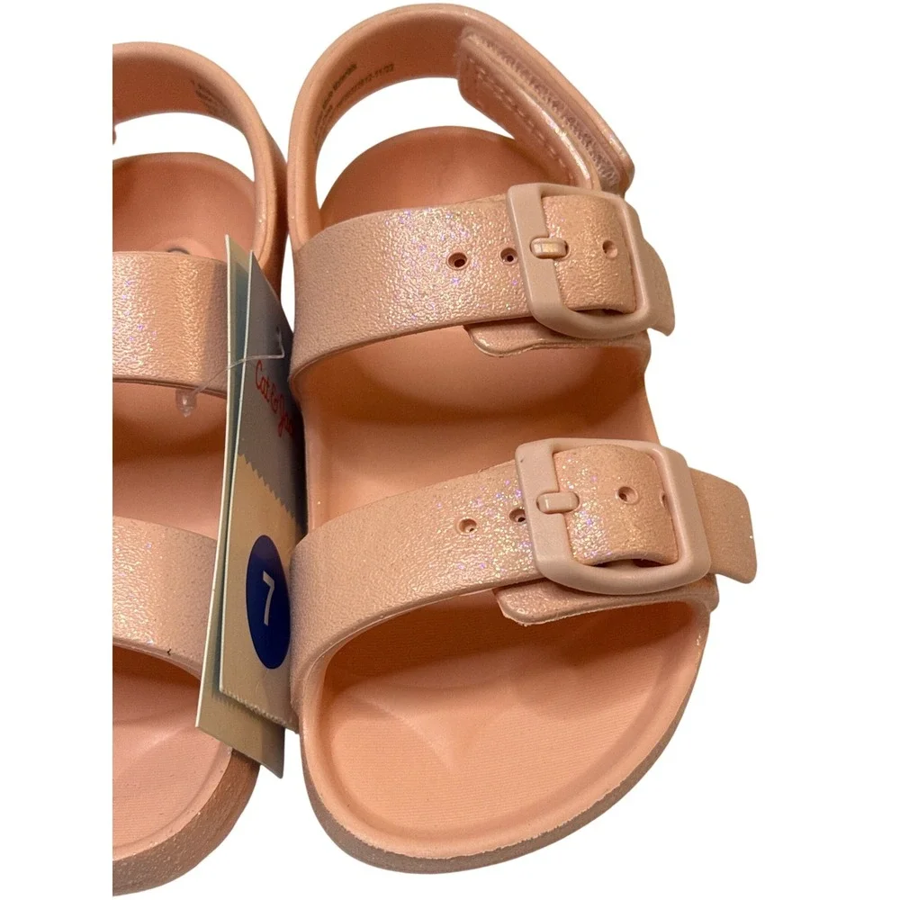 Cat & Jack Kids Size 7 Pink Glitter Adjustable Strap Sandals‎